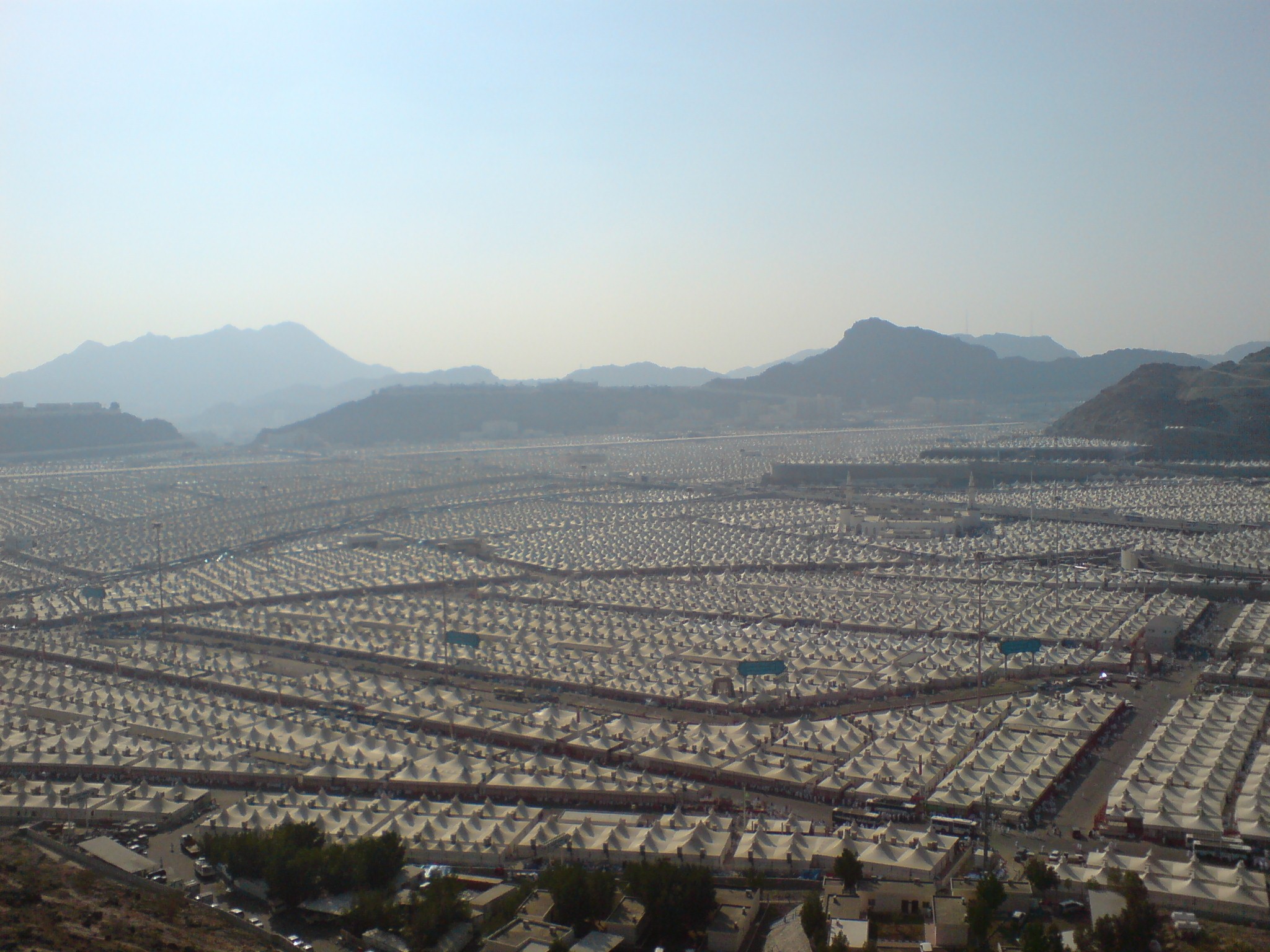 Photo from mountainside of the tented areas covering the Plain of Mina, Saudi Arabia | Mecca in Saudi Arabia