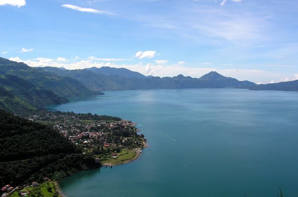 Panajachel, Guatemala, and Lago de Atitlán from an overlook on Highway 1. | Panajachel in Guatemala