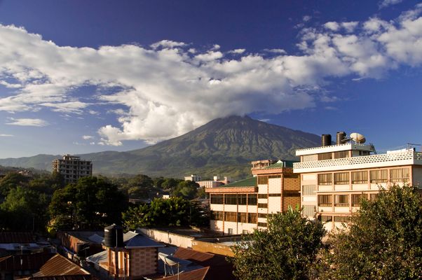 Look on Mt. Meru from the roof terrace of Jevas Hotel; Arusha, Tanzania | Arusha in Tanzania