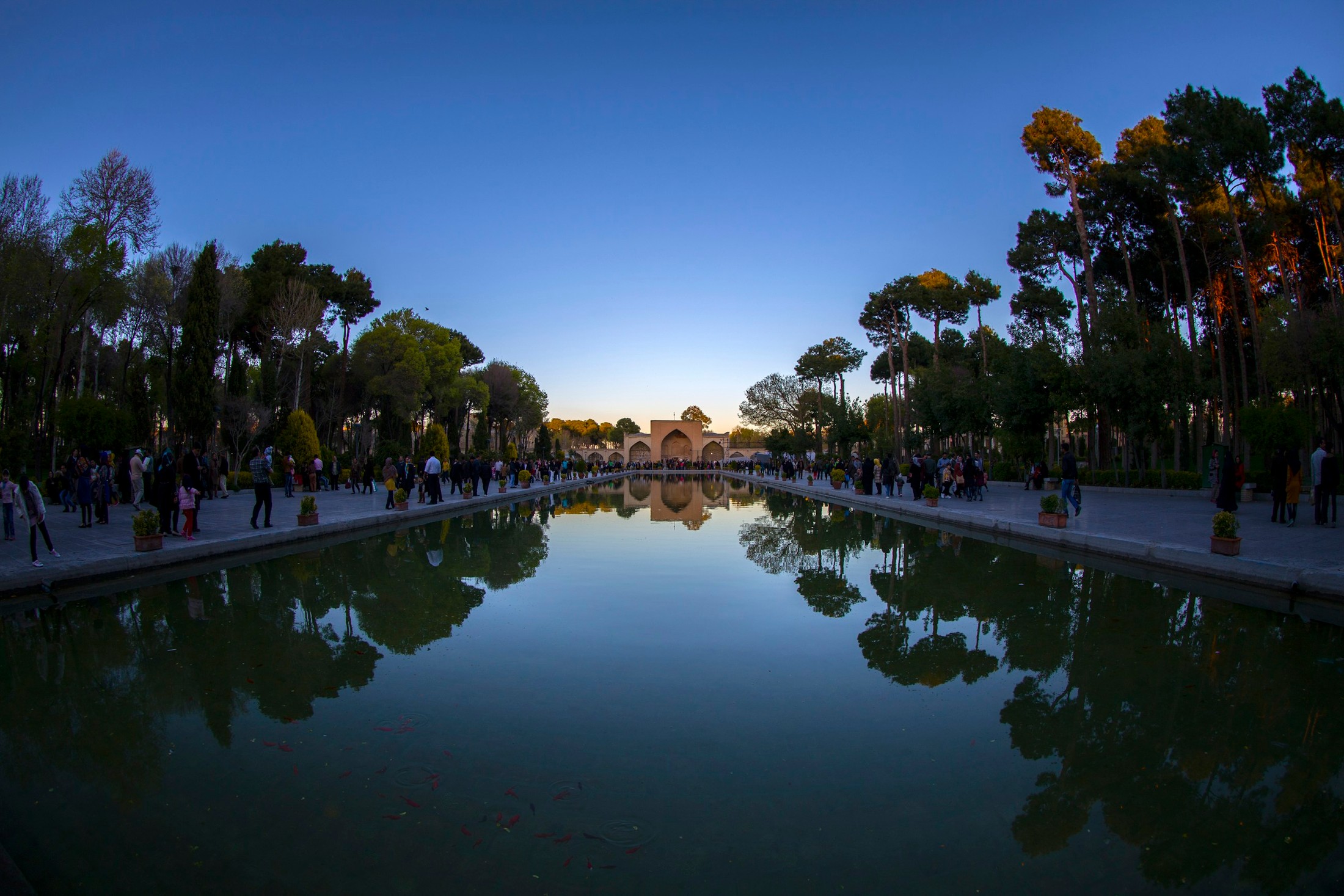 Chehel Sotoun is a pavilion in the middle of a park at the far end of a long pool, in Isfahan, Iran, built by Shah Abbas II to be used for his entertainment and receptions. | Isfahan in Iran